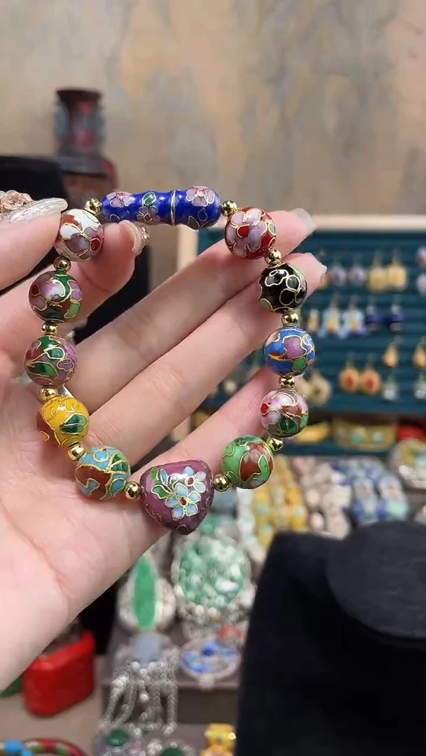 景泰蓝手串1.2多宝加葫芦加粉色心