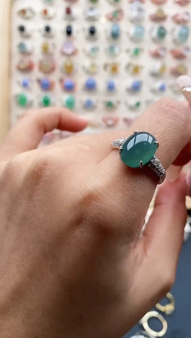 【闪购商品】翡翠戒指银S925镶嵌缅甸天然A货翡翠333  9+7