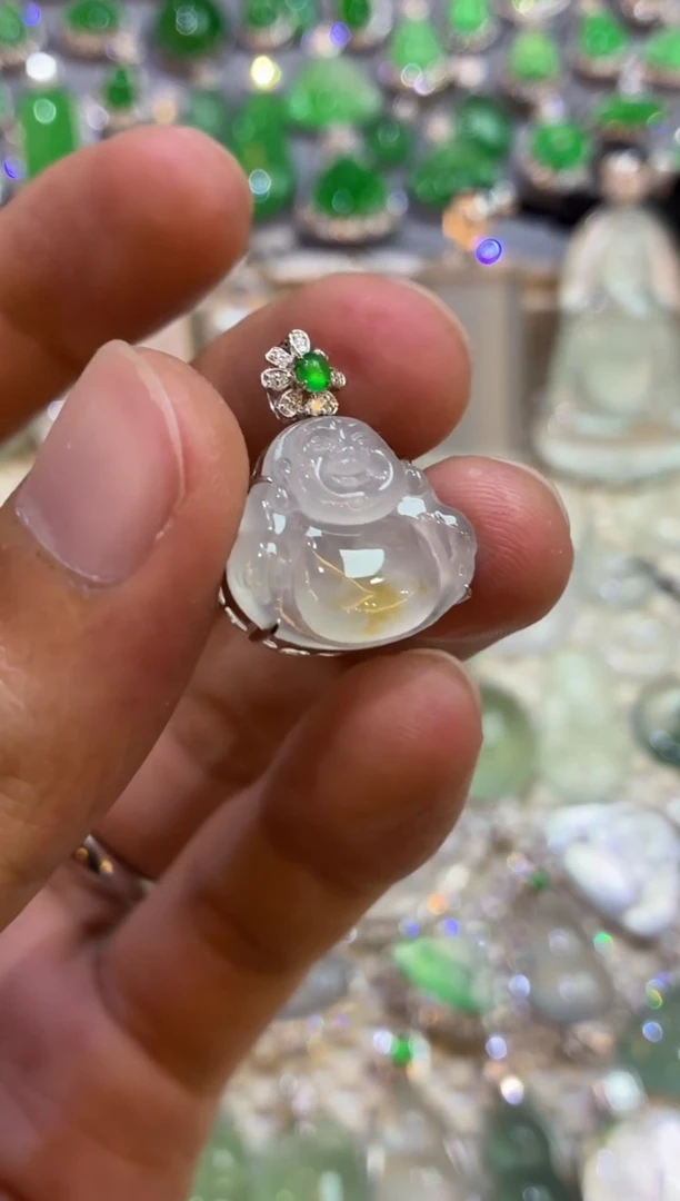 吊坠(不含链)18K金镶嵌翡翠佛公