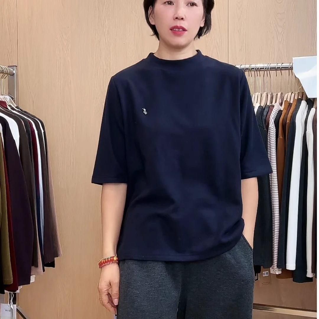 2025款大九家磨毛加厚纯色打底五分袖T上衣