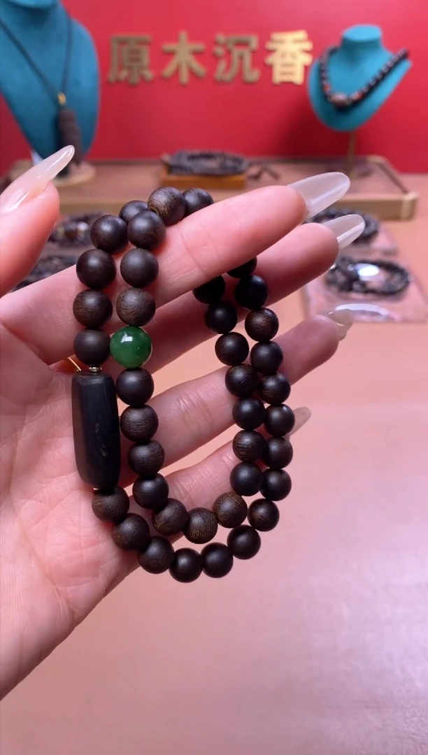 【闪购商品】沉香手串Y沉水芽庄白棋08两圈+雷击顶珠沉香木雕