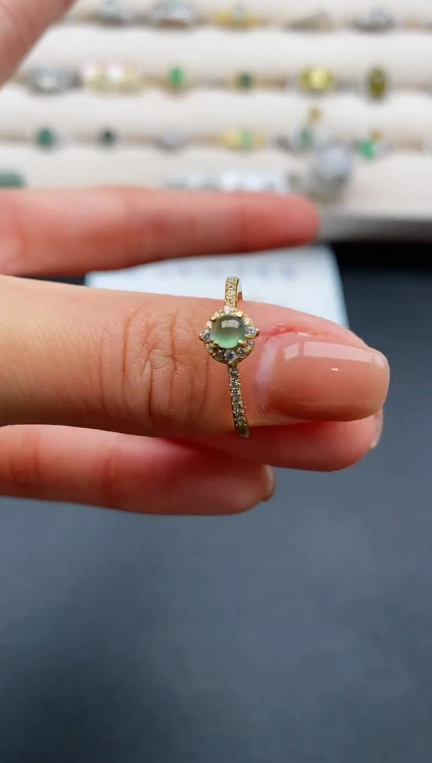 银S925镶嵌戒指翡翠缅甸天然A货翡翠222  9-1