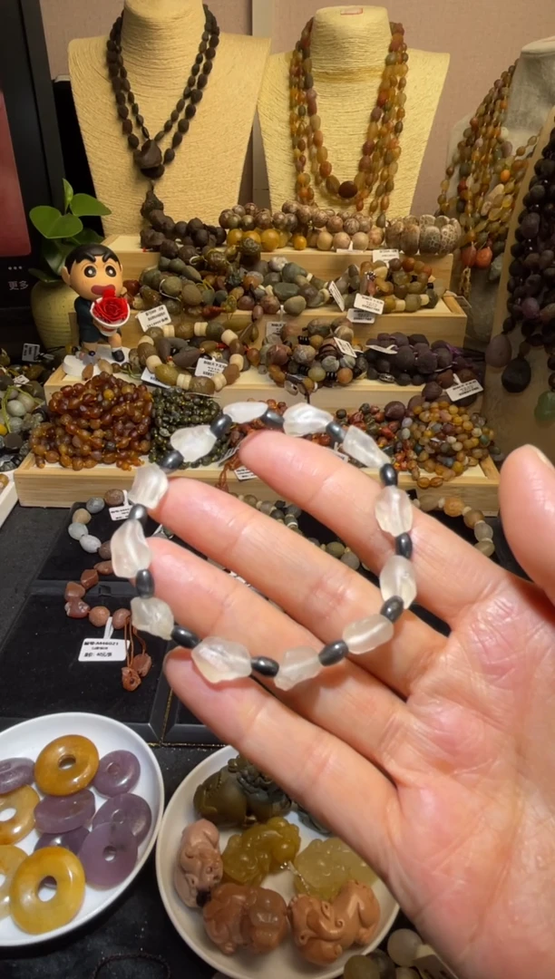 未镶嵌手链玛瑙/玉髓托帕石黑色青花隔珠手链