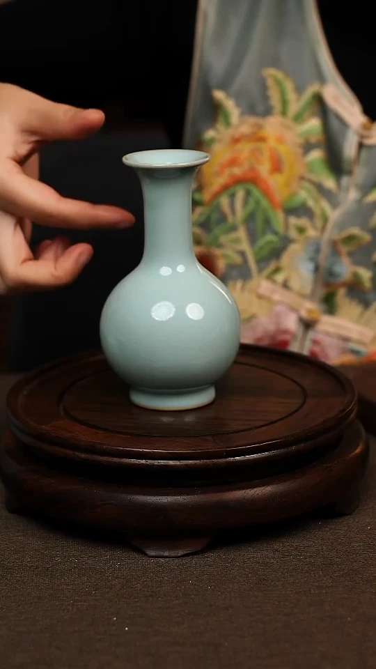 瓷片天青色手工鹅颈瓶 小花瓶 不带礼盒