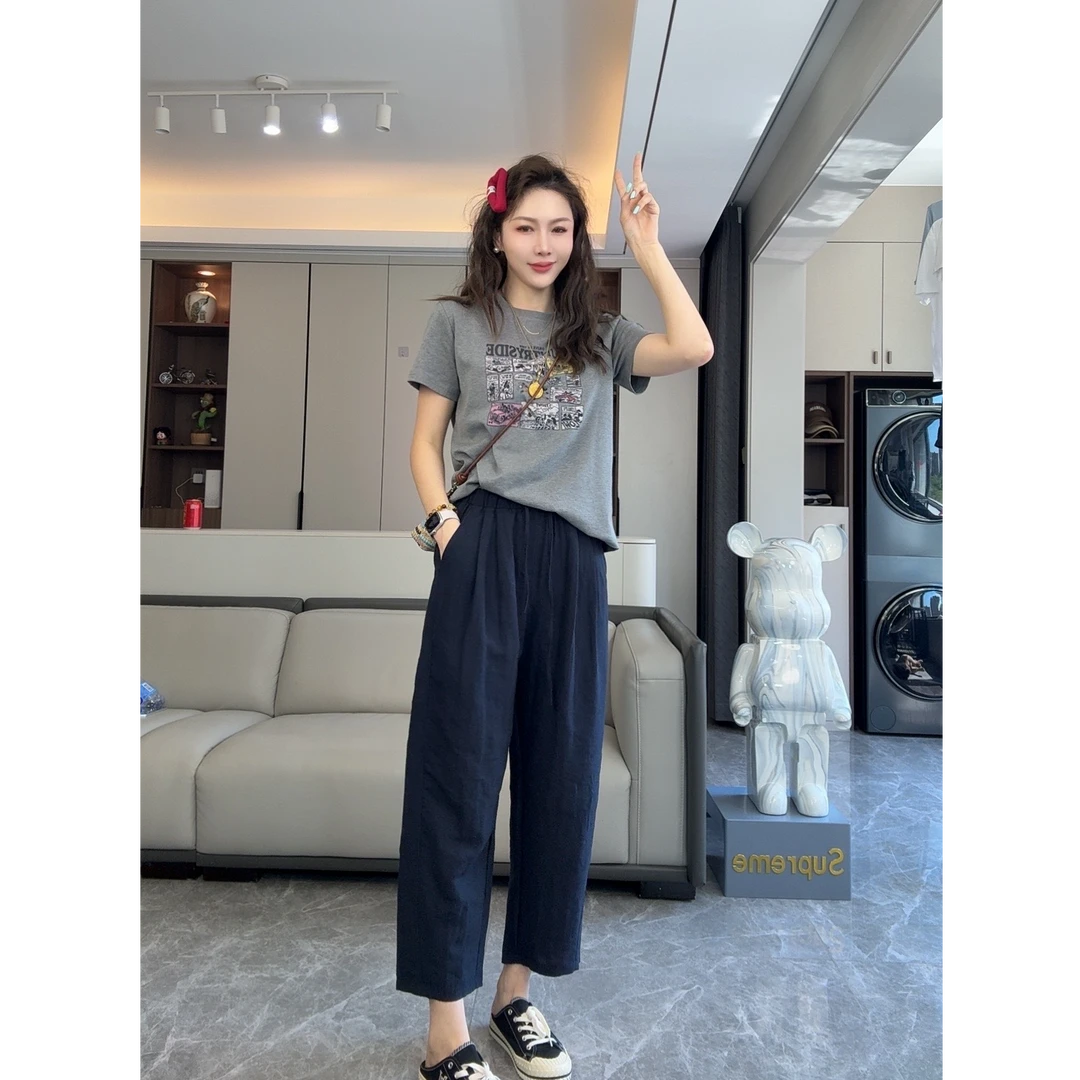 百搭裤女夏季新款宽松直筒休闲小个子莱赛尔亚麻阔腿裤JJ-82668