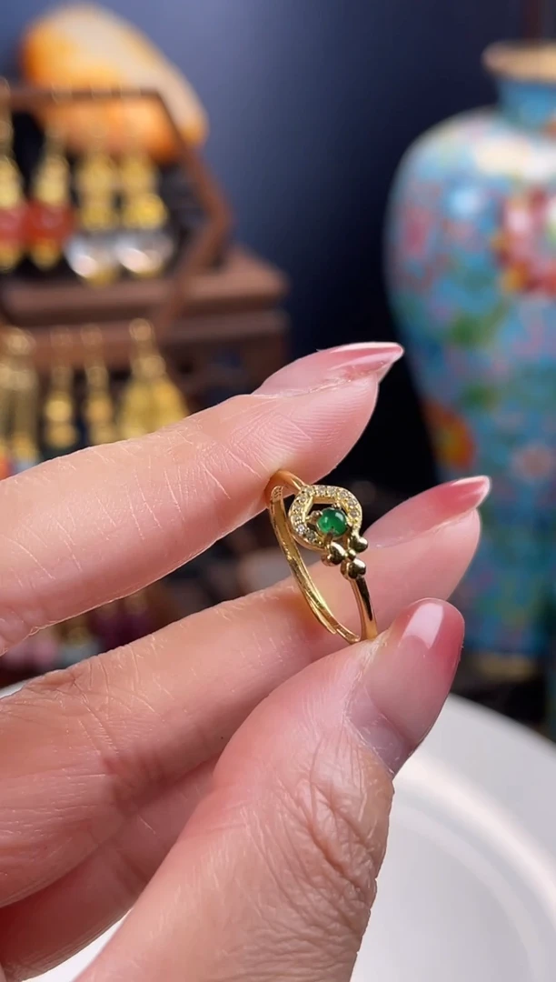 银S925镀金镶嵌挂件翡翠馨****鲤，4戒指