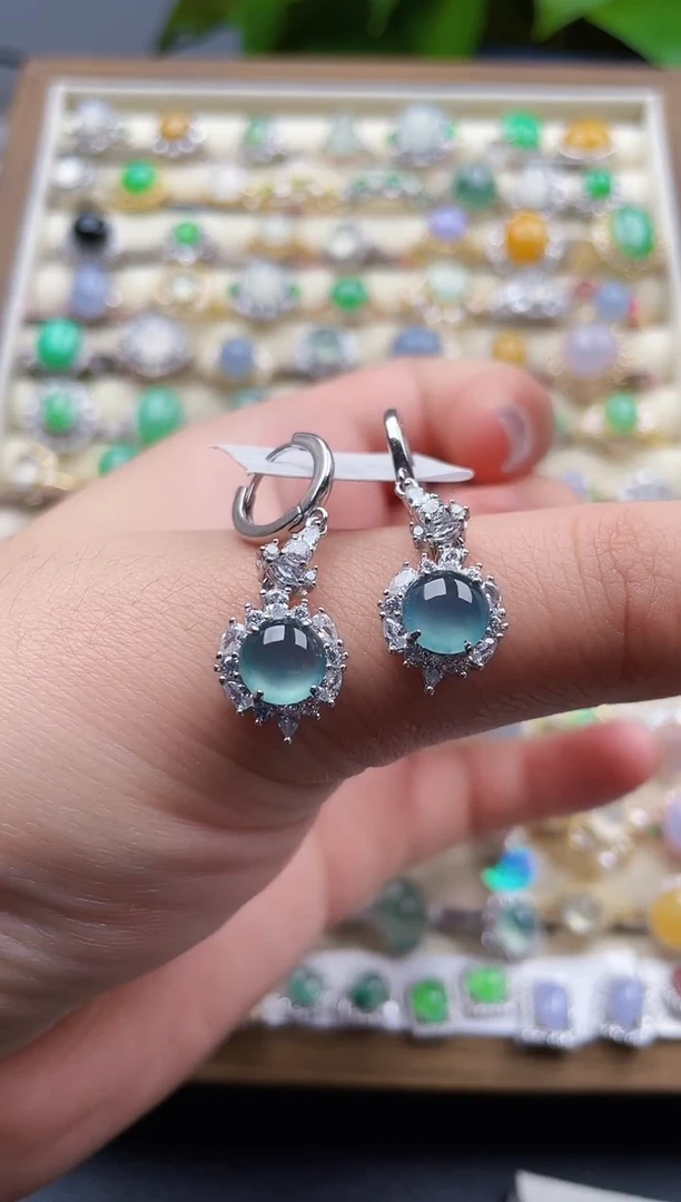 银S925镶嵌翡翠耳饰104