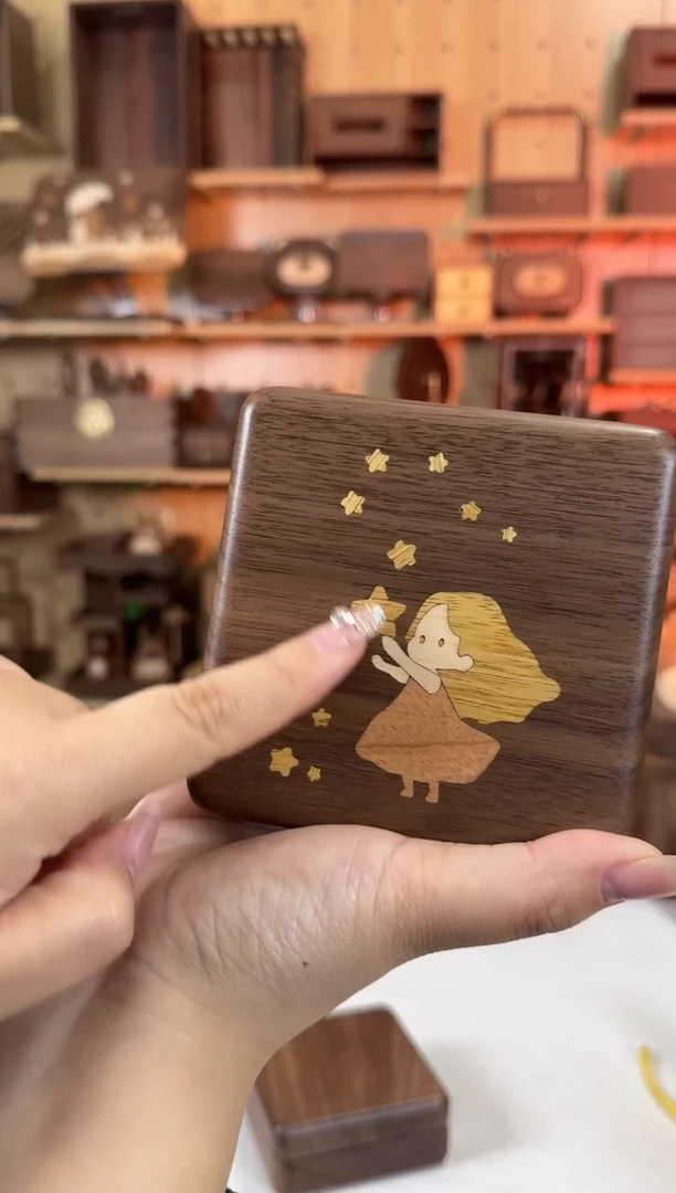 木 北美黑胡桃镶嵌女孩单层首饰盒