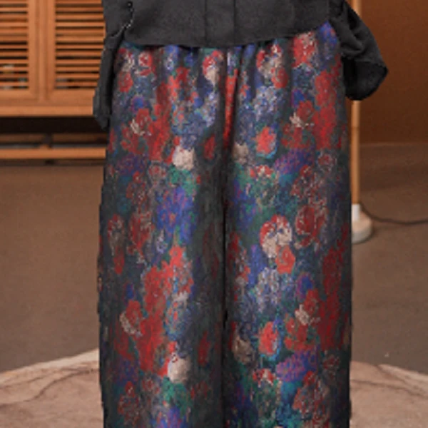 K070D【莫奈花园】原创设计女装花裤子紫色洋气百搭气质