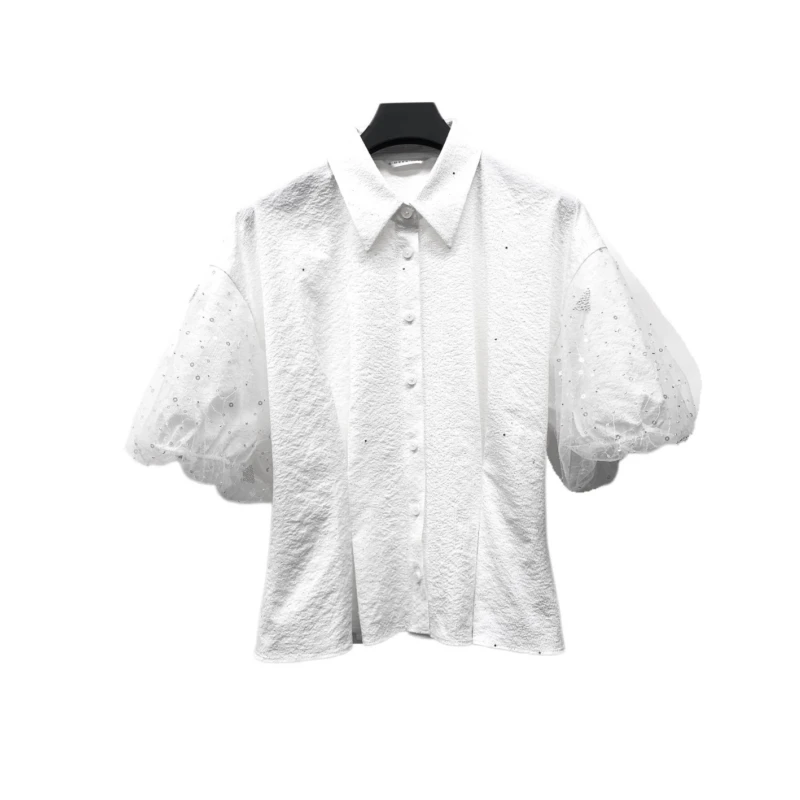 【粉丝专享】圣迪奥夏季新款时尚休闲百搭泡泡袖气质衬衫S232Z0487