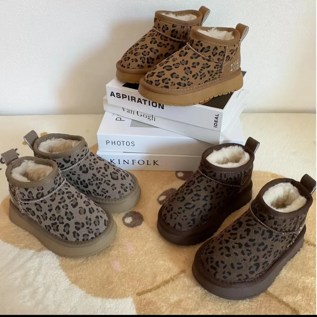 ABC 儿童雪地靴2024冬季新款女童加绒加厚短靴男童防滑保暖大棉靴