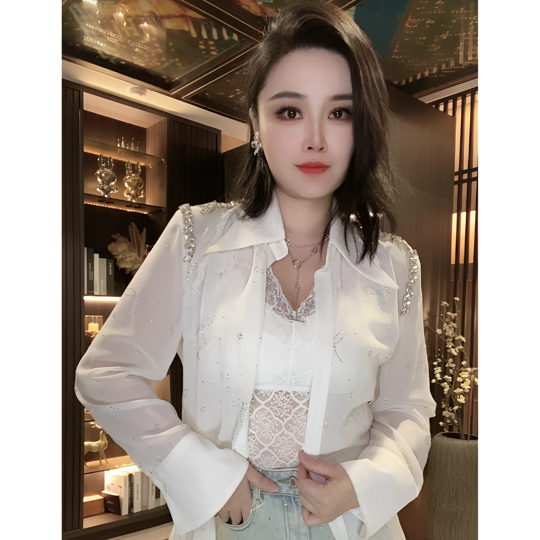 气质防晒烫钻重工轻奢设计感小众显瘦名媛时尚长袖上衣外套衬衫