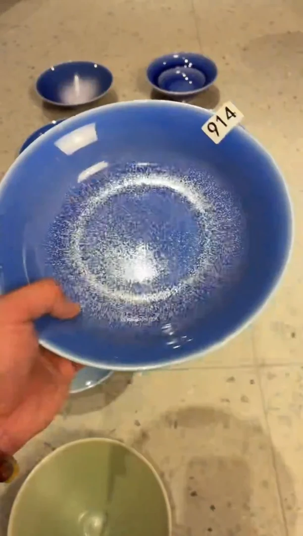 瓷片呆**猪914 长生蓝锅盘1个