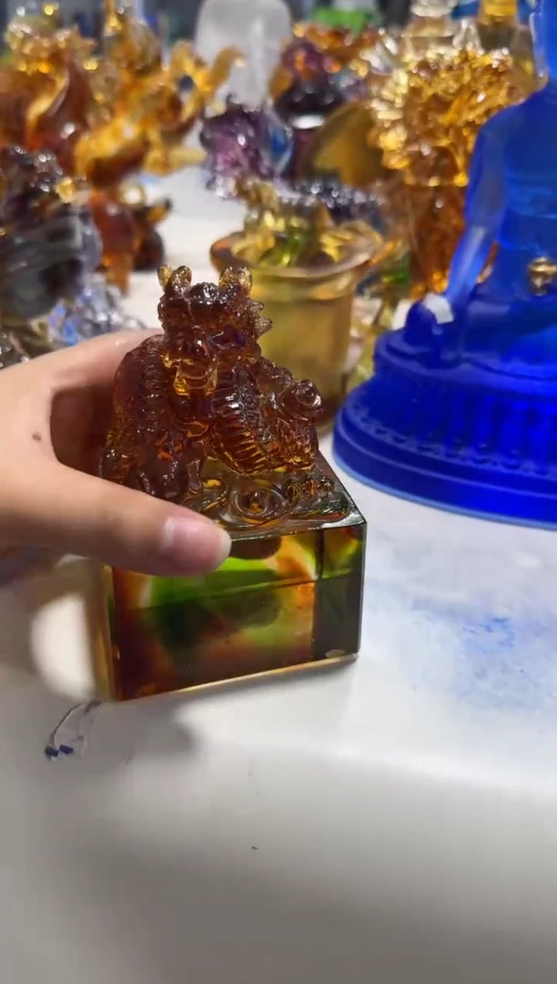 手工艺品琉璃古法琉璃 完品 龙印章