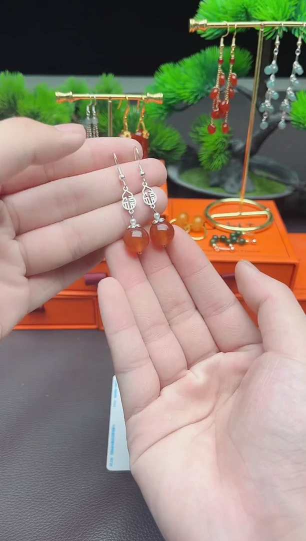 玛瑙/玉髓耳饰银S925镶嵌230000