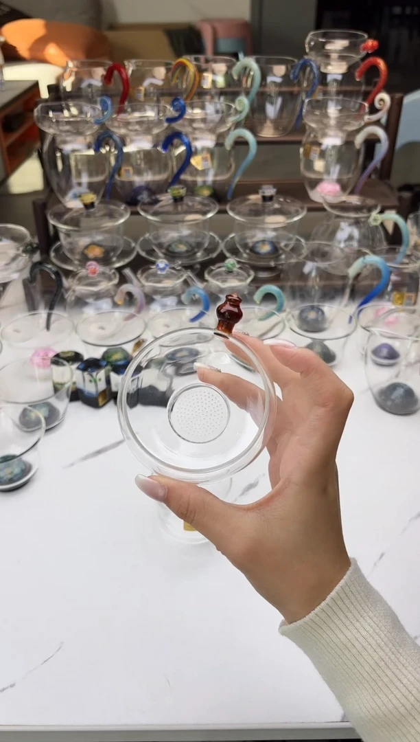 手工艺品玻璃禾器奉珠茶漏琥珀色普通盒