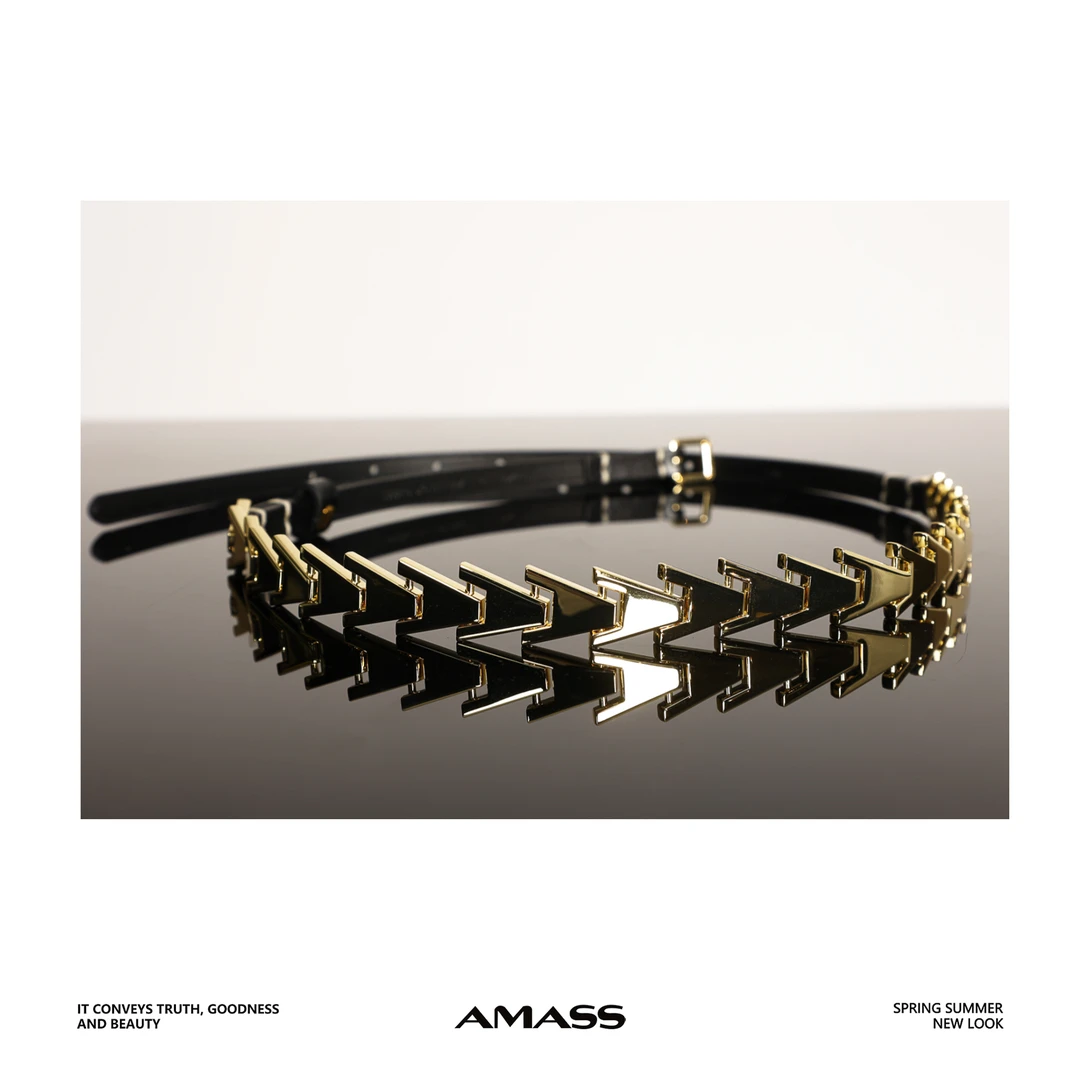 新款高级感气质时尚A字扣软面牛皮革拼接腰带造型穿搭配饰5900416