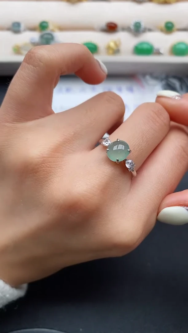 银S925镶嵌戒指翡翠777777+10