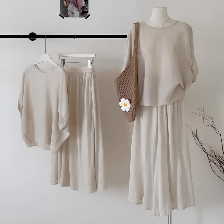 希妮丝 老钱风套装女装夏季套装韩系慵懒松弛感上衣半裙两件套装