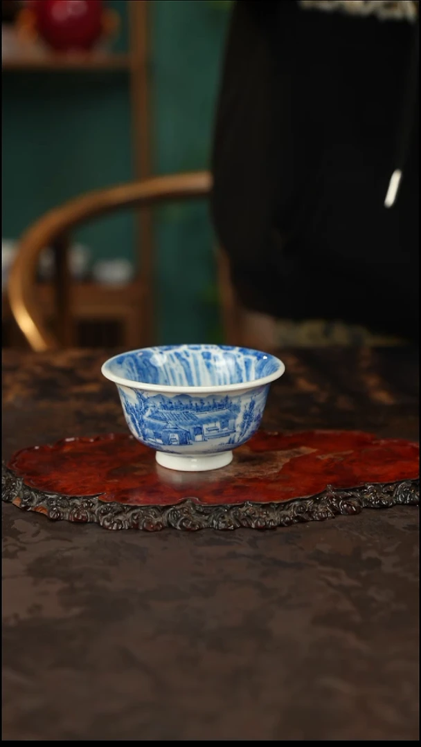 谢凯青花手绘山水主人杯