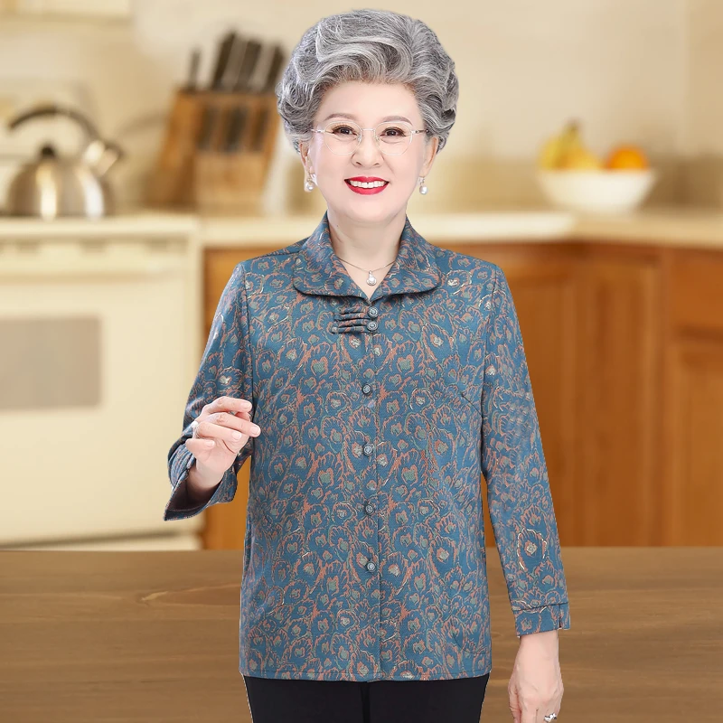 中老年妈妈装新款长袖衬衫奶奶秋装女上衣老人衣服衬衣老太太衣服
