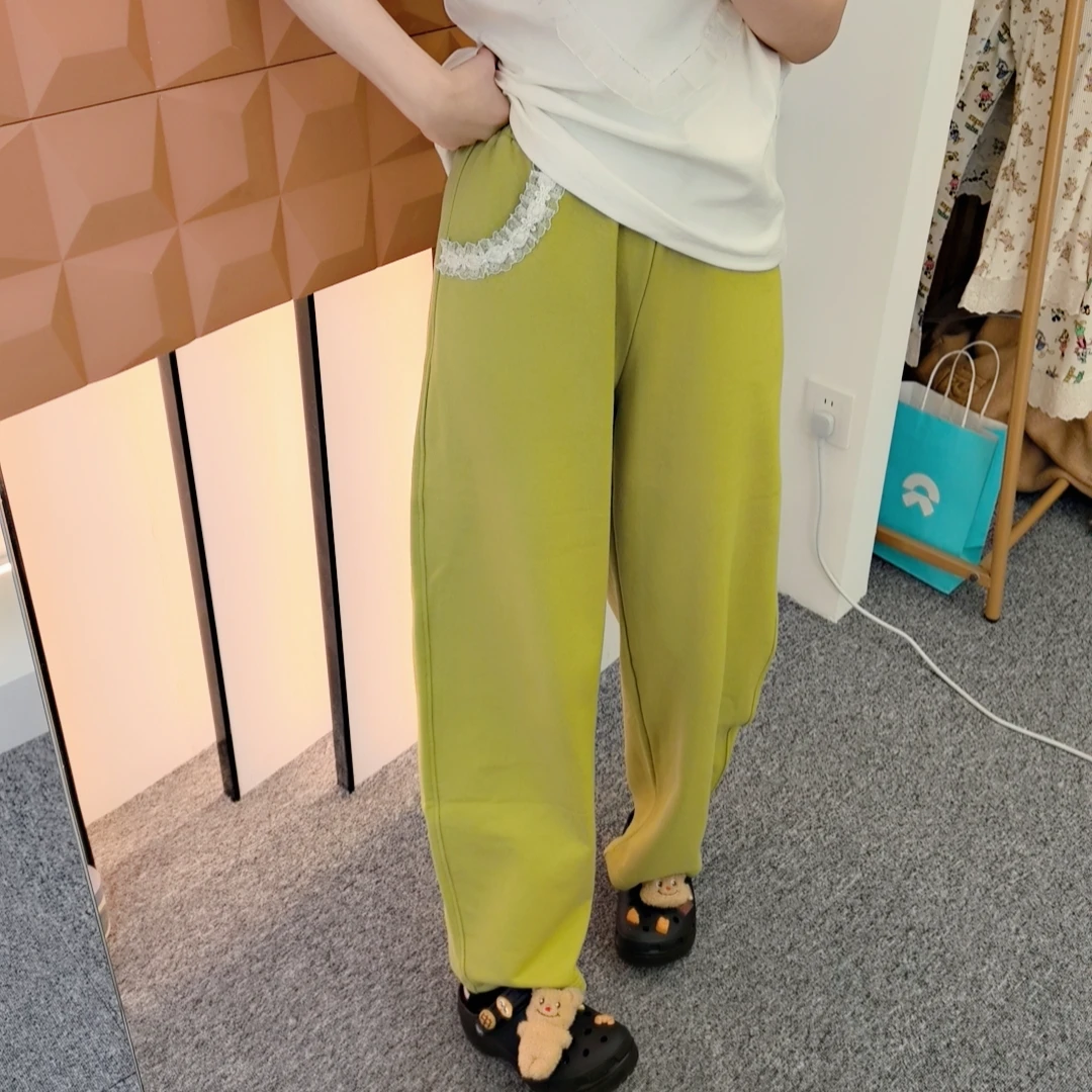 “绿野仙踪” 25春法式复古蕾丝拼接慵懒风宽松洋气卫裤弯刀裤女