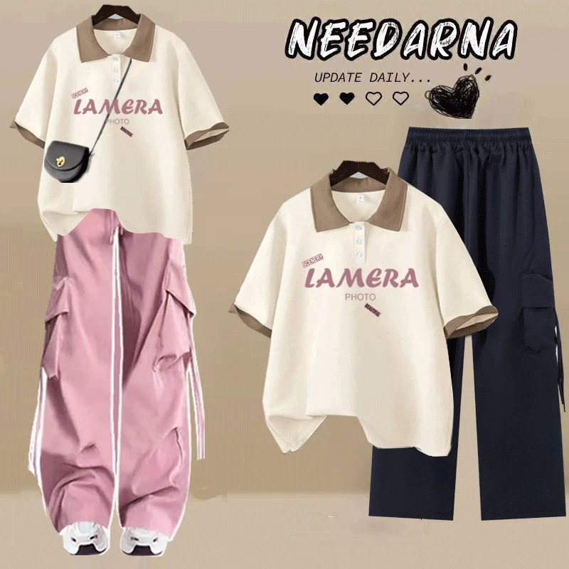 学院风工装裤休闲运动套装夏季少女12-16岁初中生时尚一整套衣服