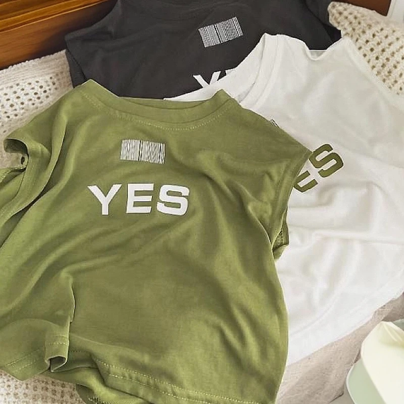 穿上不舍脱~透气凉滑背心儿童字母T恤宝宝洋气舒适T恤上衣