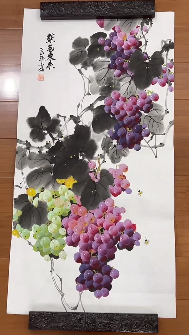 国画【福利，纯手工手绘】李雪梅葡萄竖版98*50厘米