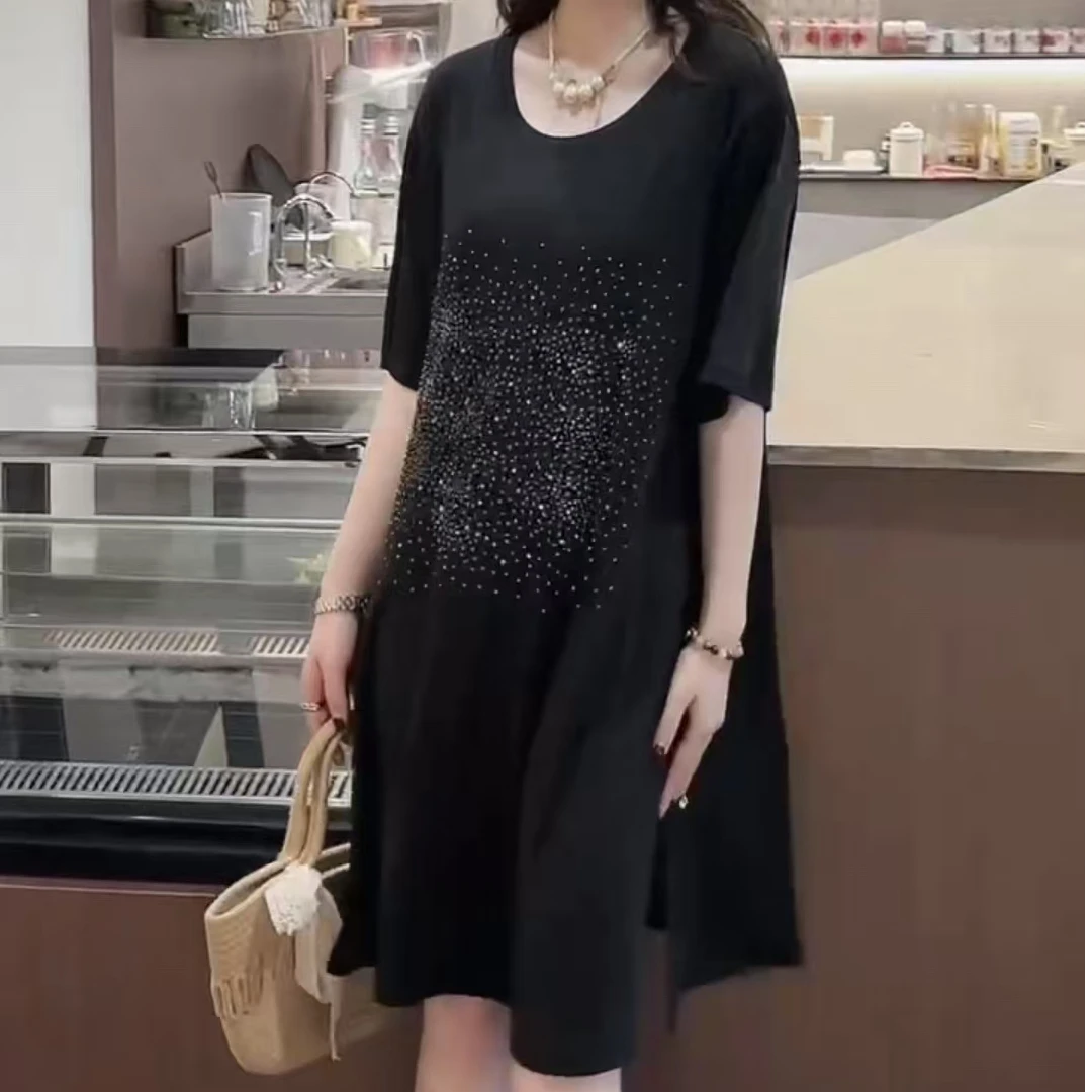 2025夏季时尚休闲百搭镶钻胖MM新款休闲裙2875