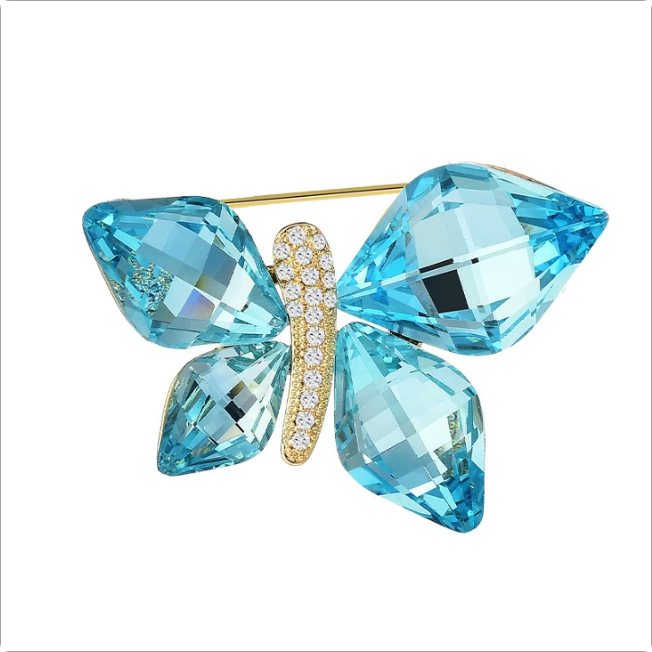 铜合金仿水晶胸针 0964蓝色蝴蝶时尚胸针
