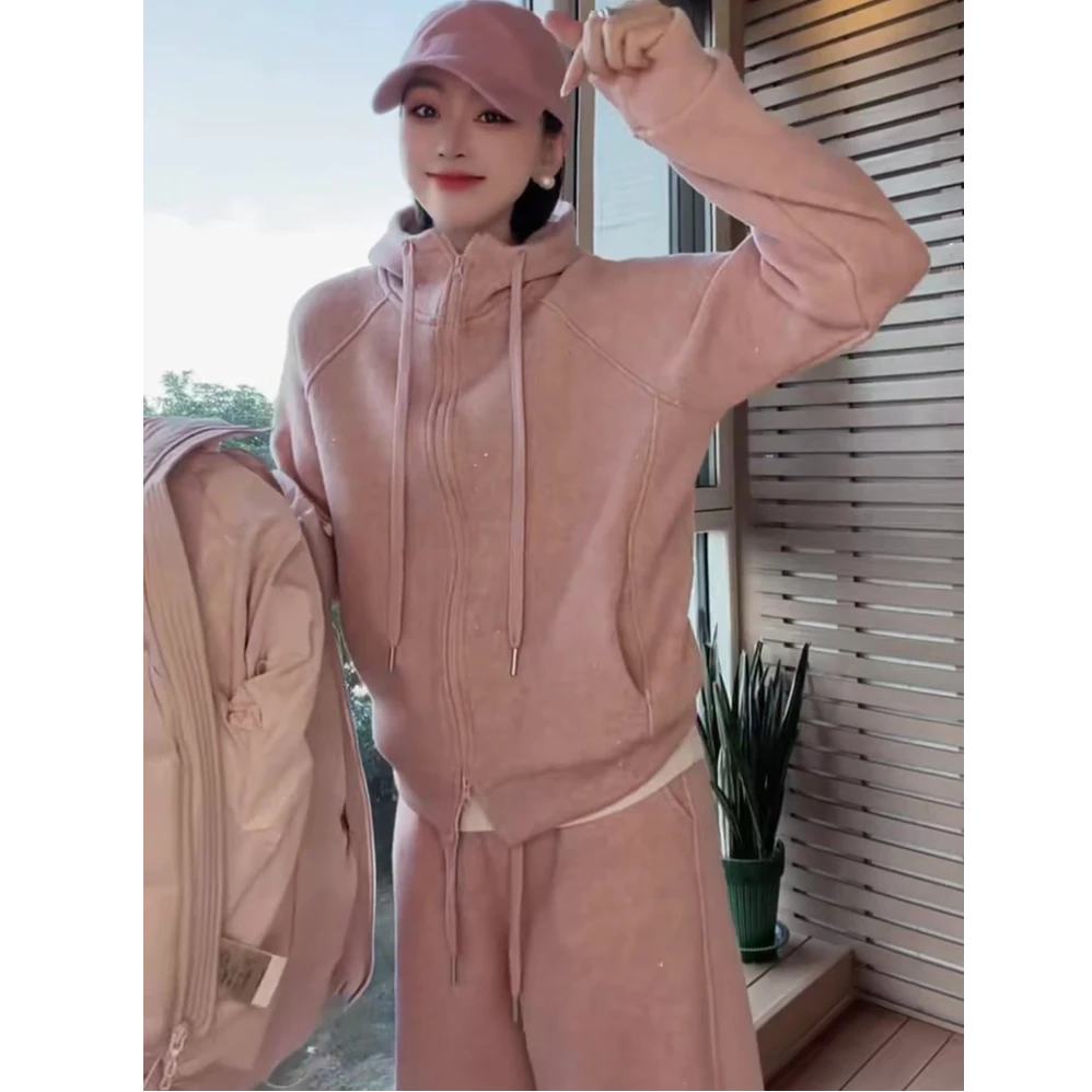 亮晶晶闪闪休闲运动套装女2025冬新款连帽加绒厚卫衣阔腿裤两件套