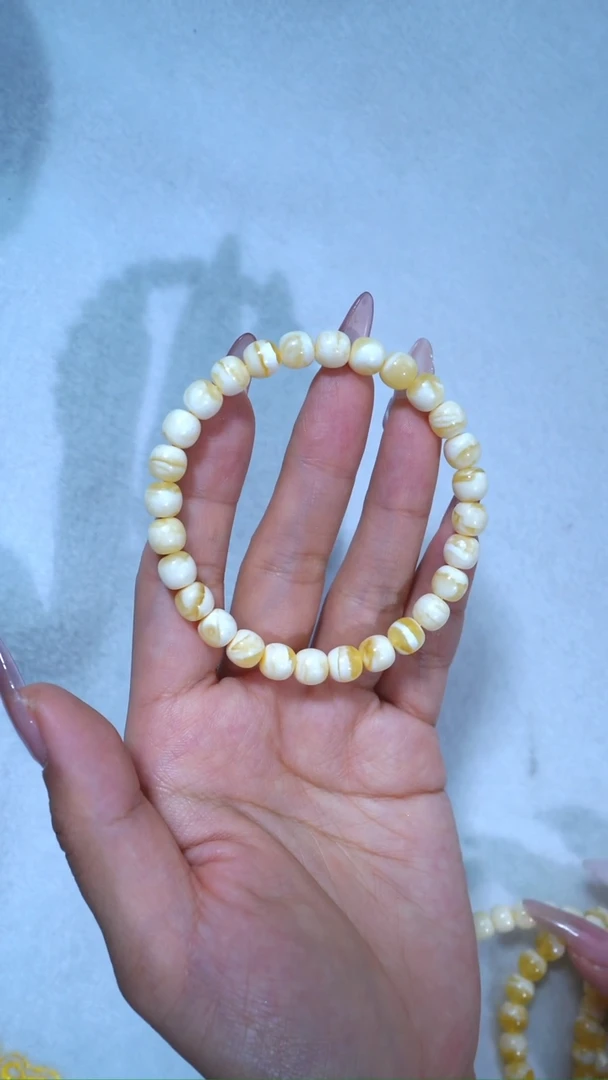 【闪购商品】蜜蜡手链未镶嵌收藏级7.5mm超高庄瓷白浓蜡妖花