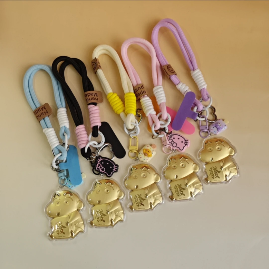 水贝新款999蜡笔小新钥匙扣可爱卡通金片手机包挂件节日手机链