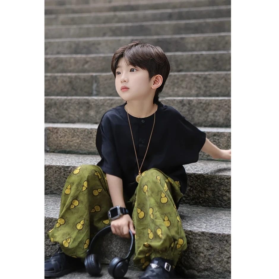 男童套装中大童夏季新款儿童洋气休闲短袖防蚊长裤时尚韩版两件套