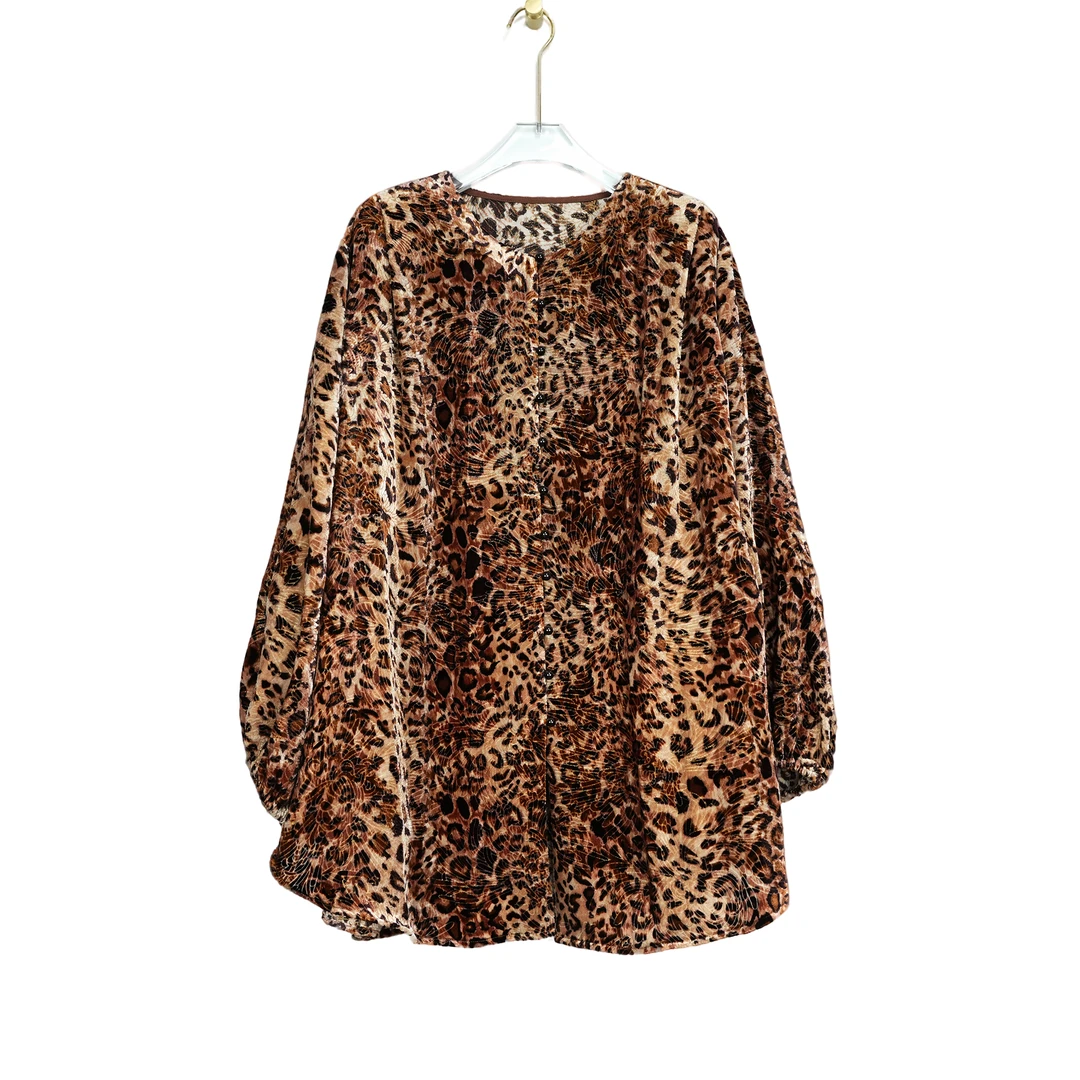 大码时尚织金数码真丝绒女人味圆领灯笼袖开衫8855