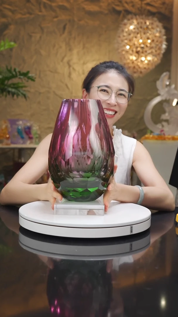 陶瓷金****）金红绿切面花瓶带底座