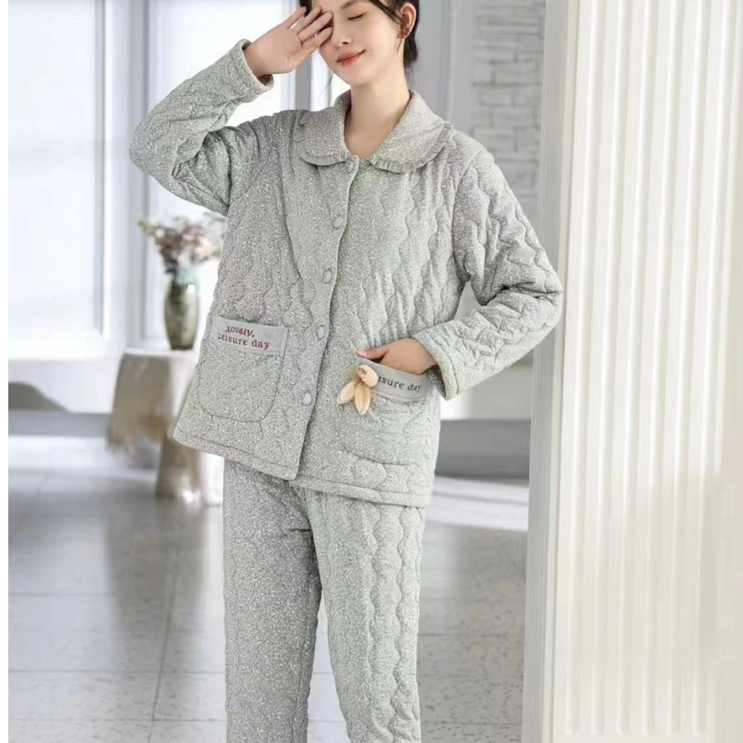 24705省服冬季加厚套装时尚加绒睡袍家居服套装