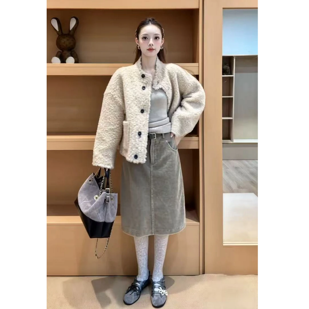 小个子香风毛短外套女春秋季2025新款爆款加厚摇粒绒上衣时尚套装