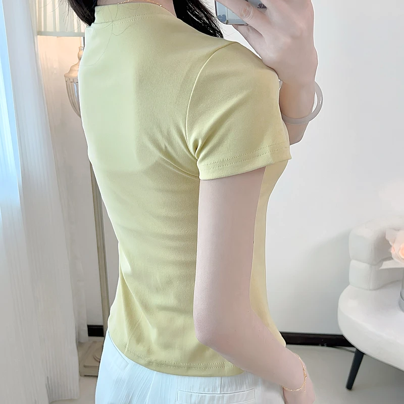 【软糯温柔风】正肩短袖t恤女夏季新款修身百搭圆领打底衫纯欲上衣