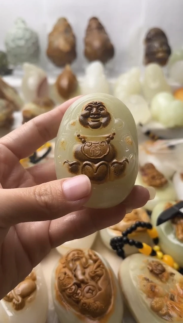 石材古青石棉纹正常不退换弥勒佛微瑕