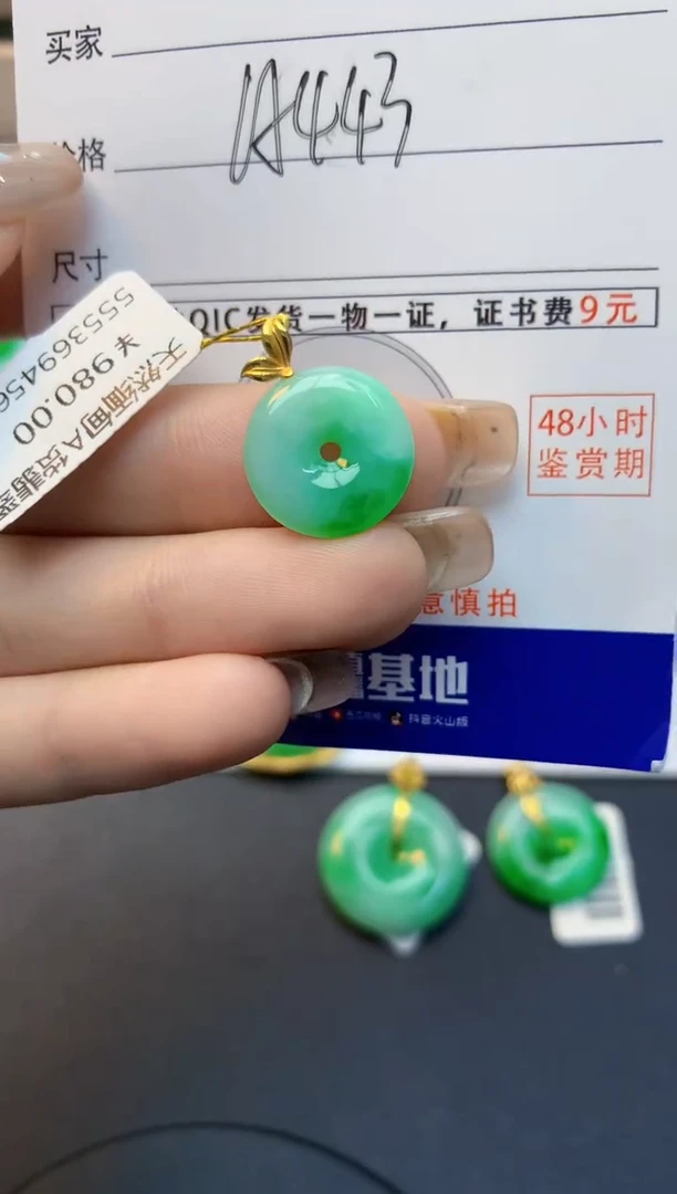 颈饰18K金镶嵌翡翠纯天然A货翡翠百元以上9元证书费自理