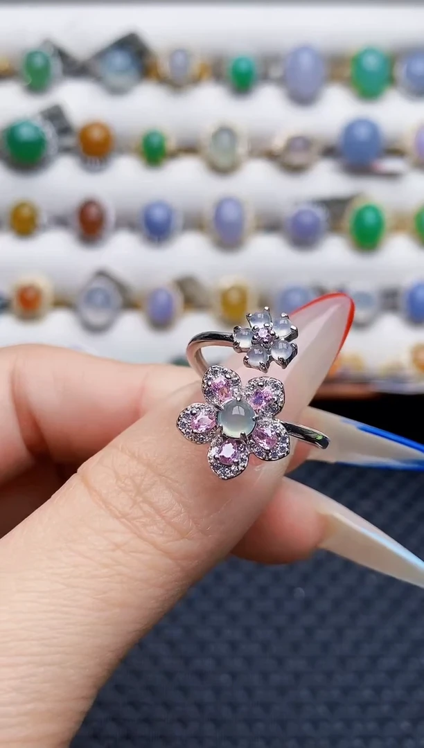 银S925镶嵌戒指翡翠0200