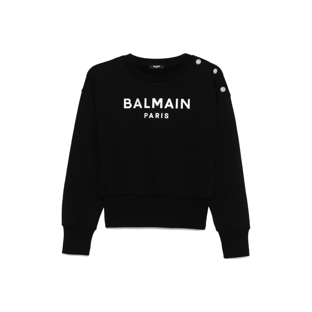 未使用 BALMAIN/巴尔曼 品牌Logo圆领落肩长袖 黑色 儿童款 ZC