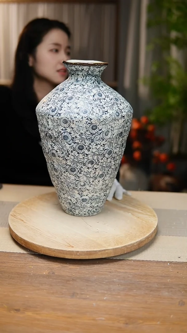 【闪购商品】陶瓷花器青花瓷向日葵高脚