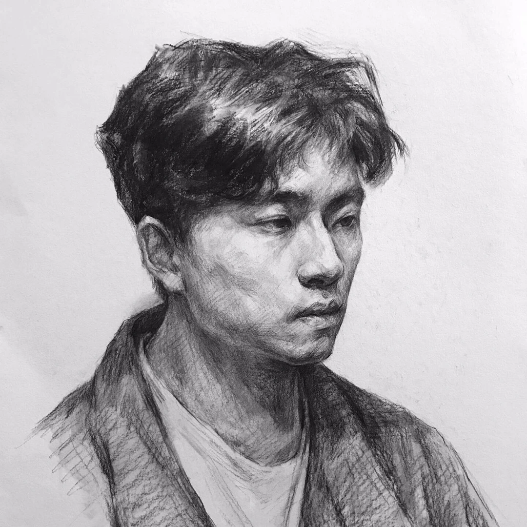 蓝小神素描头像绘画体系（男青年精细示范）