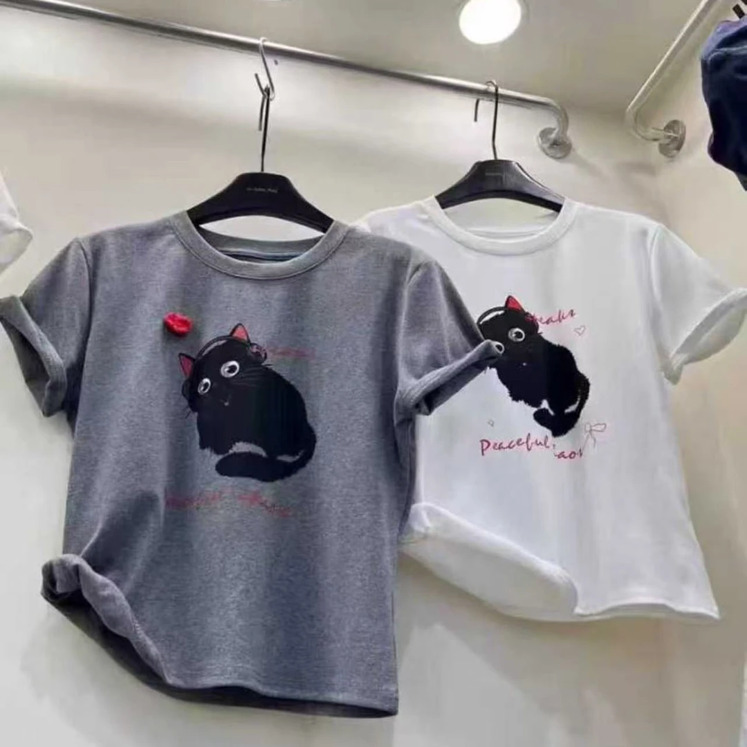 1903女士简约卡通猫印花T恤---z