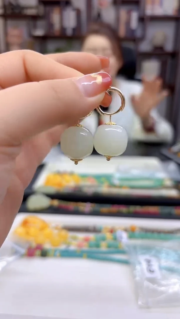 【闪购商品】和田玉（白玉）耳饰14K金镶嵌E408