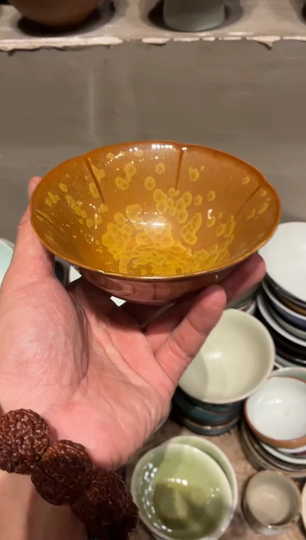 瓷片5寸黄结晶花瓣碗