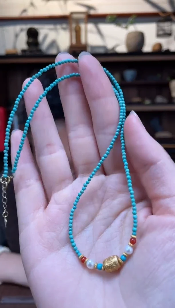 【闪购商品】绿松石颈链银S925镶嵌绿松石颈链SH多样性发一